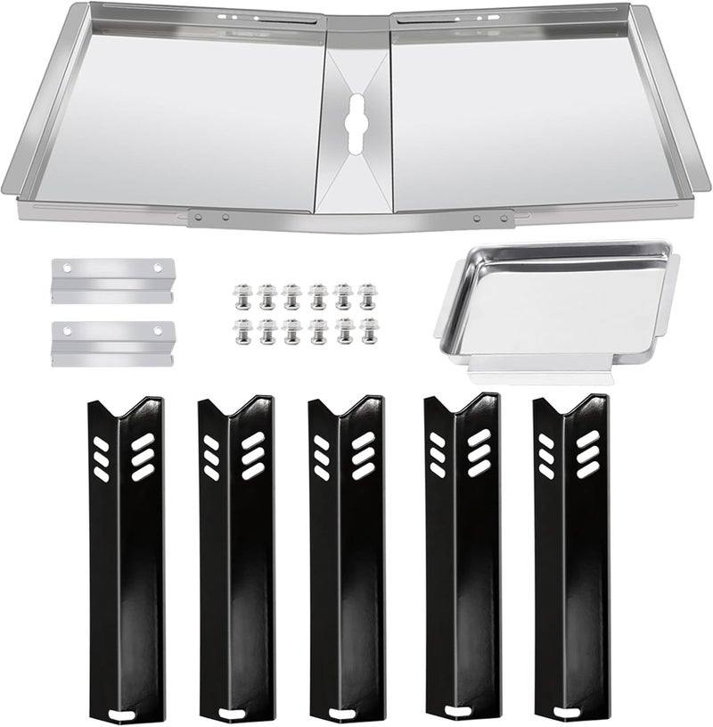 Criditpid DGF510SBP Tray Replacement Parts for Dyna-glo DGF510SSP, DGF493BNP, Backyard Grill BY13-101-001-13, GBC1460W, BHG Grill BH13-101-099-01, Adjustable 24"-30" Grease Tray Drip Pan, Heat Shield Plates - Image 1